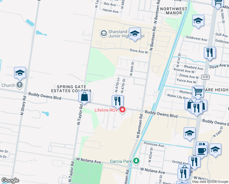 map of restaurants, bars, coffee shops, grocery stores, and more near 4807 North 47th Lane in McAllen