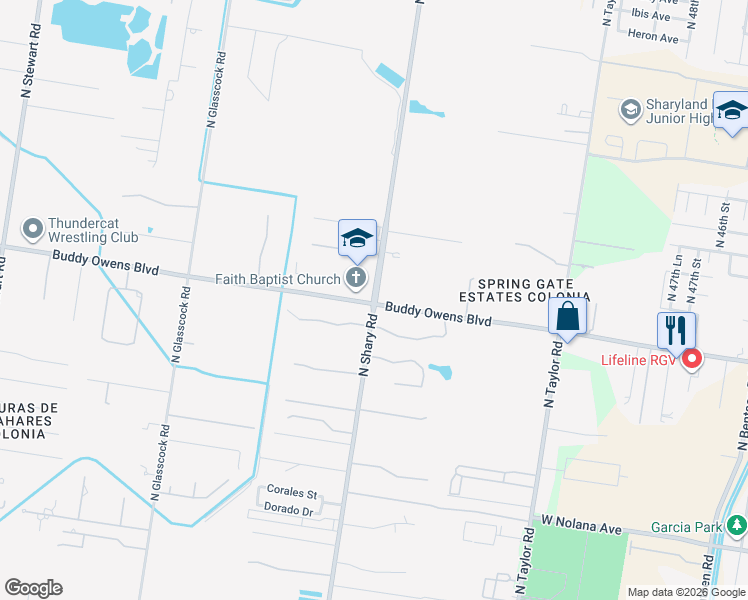 map of restaurants, bars, coffee shops, grocery stores, and more near 2401 Sendero Street in Palmhurst