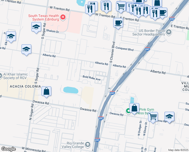 map of restaurants, bars, coffee shops, grocery stores, and more near 5103 Citation Avenue in Edinburg