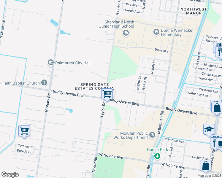 map of restaurants, bars, coffee shops, grocery stores, and more near 5112 Buddy Owens Boulevard in McAllen