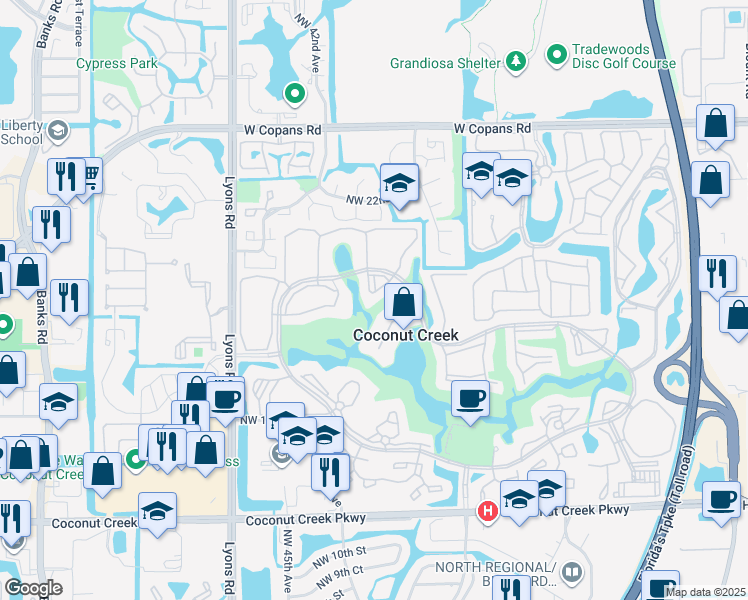 map of restaurants, bars, coffee shops, grocery stores, and more near 3005 Portofino Isle in Coconut Creek