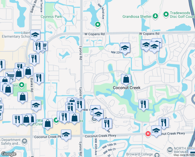 map of restaurants, bars, coffee shops, grocery stores, and more near 3002 Portofino Isle in Coconut Creek