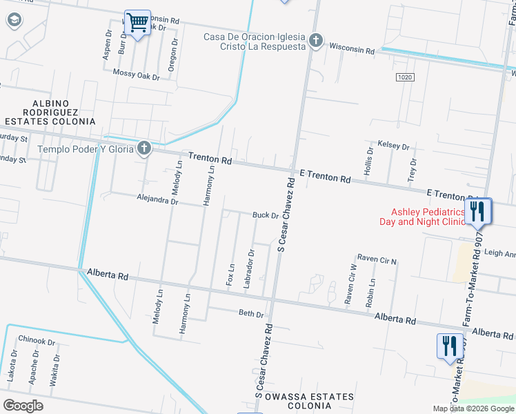 map of restaurants, bars, coffee shops, grocery stores, and more near 4109 Buck Drive in Edinburg