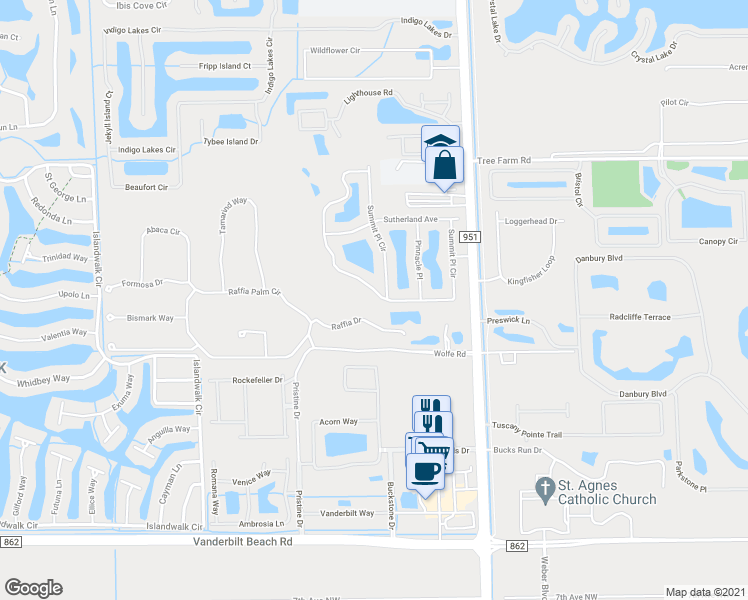 map of restaurants, bars, coffee shops, grocery stores, and more near 15122 Summit Place Circle in Naples