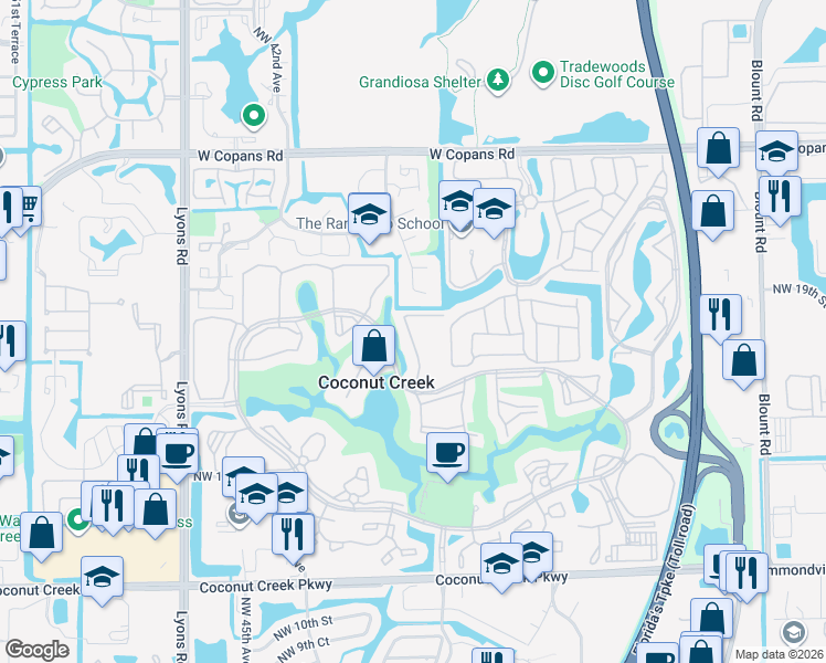 map of restaurants, bars, coffee shops, grocery stores, and more near in Pompano Beach