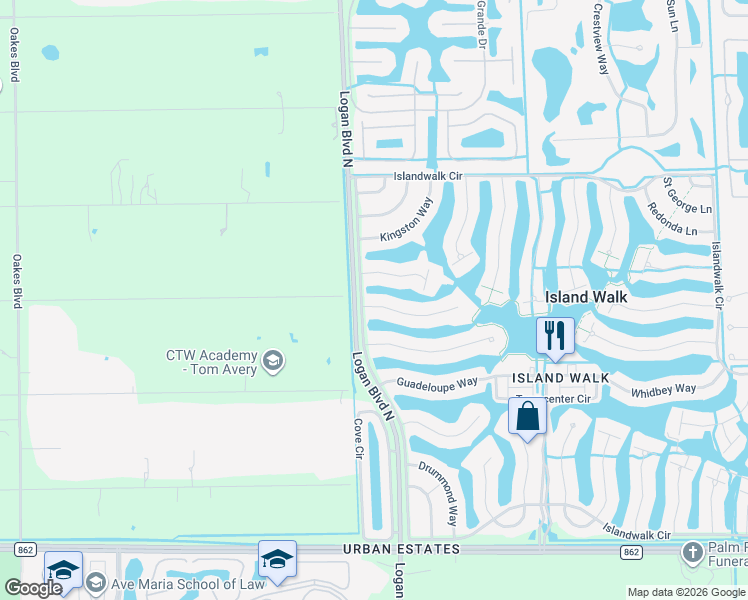 map of restaurants, bars, coffee shops, grocery stores, and more near 5100 Inagua Way in Naples