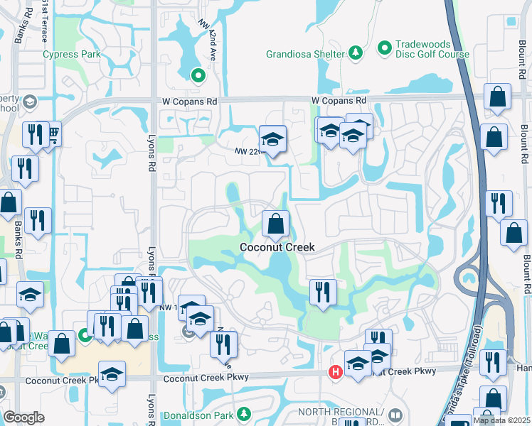 map of restaurants, bars, coffee shops, grocery stores, and more near 3201 Portofino Point in Coconut Creek