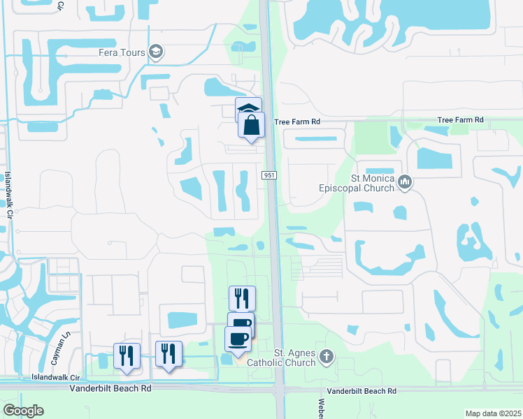 map of restaurants, bars, coffee shops, grocery stores, and more near 15018 Summit Place Circle in Naples