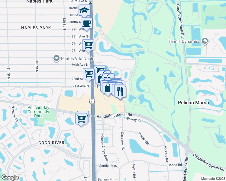 map of restaurants, bars, coffee shops, grocery stores, and more near 8130 Strada Place in Naples