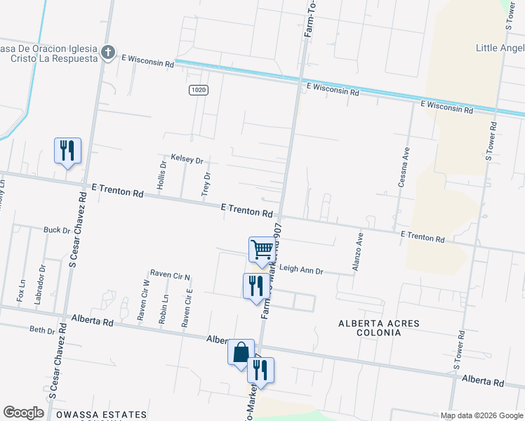 map of restaurants, bars, coffee shops, grocery stores, and more near 5203 East Trenton Road in Edinburg