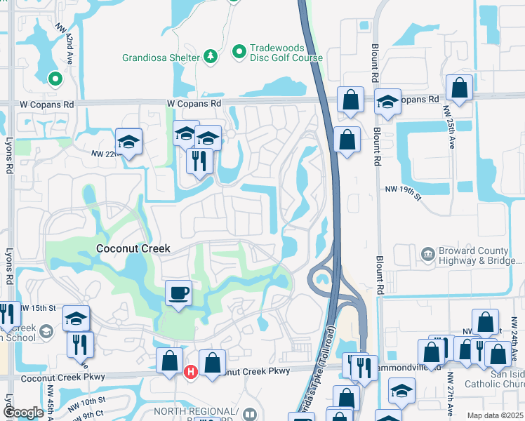map of restaurants, bars, coffee shops, grocery stores, and more near 2060 Northwest 34th Avenue in Coconut Creek
