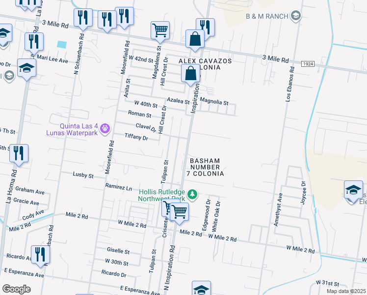 map of restaurants, bars, coffee shops, grocery stores, and more near 3804 Crisantema Street in Mission