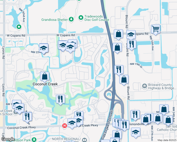 map of restaurants, bars, coffee shops, grocery stores, and more near 2060 Northwest 34th Avenue in Coconut Creek