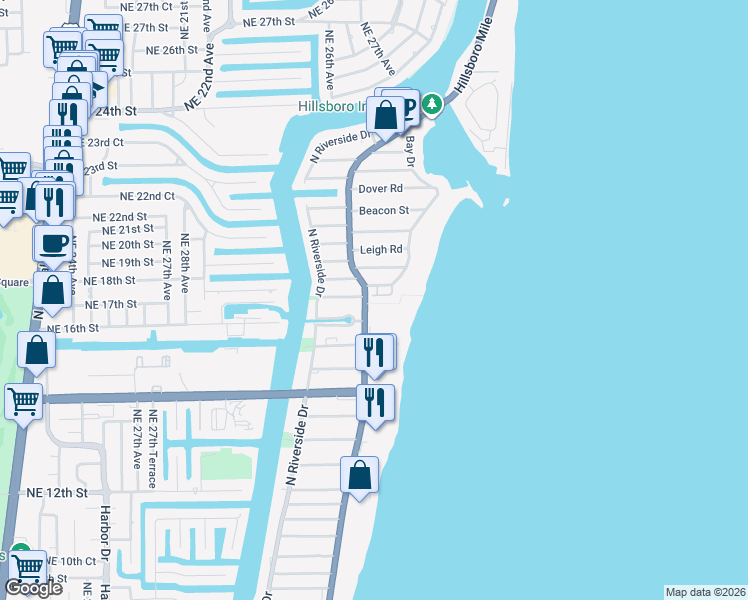 map of restaurants, bars, coffee shops, grocery stores, and more near 3213 Marine Drive in Pompano Beach