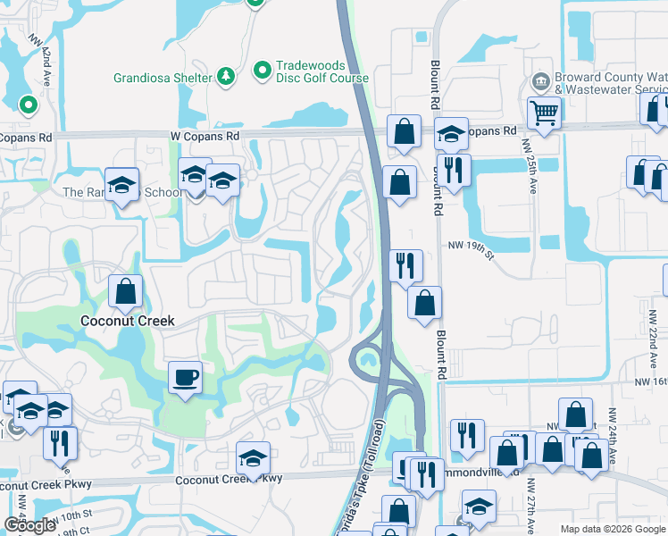 map of restaurants, bars, coffee shops, grocery stores, and more near 1805 Eleuthera Point in Coconut Creek