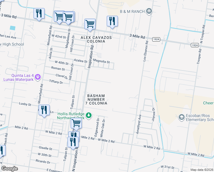 map of restaurants, bars, coffee shops, grocery stores, and more near 1703 Cheril Road in Mission