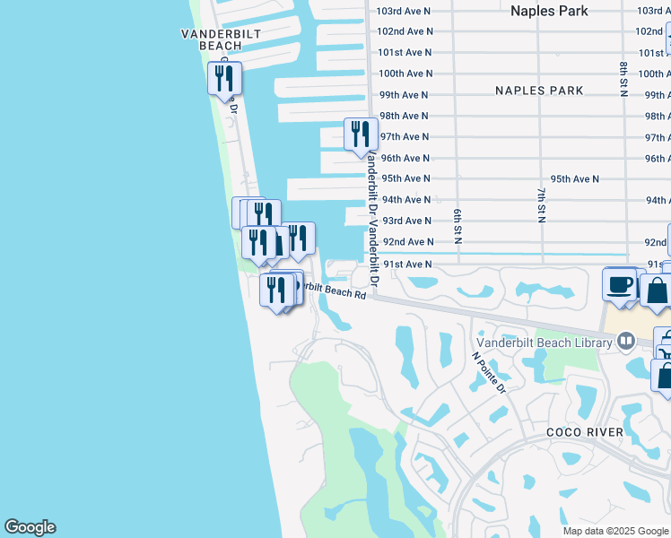 map of restaurants, bars, coffee shops, grocery stores, and more near 425 Launch Circle in Naples