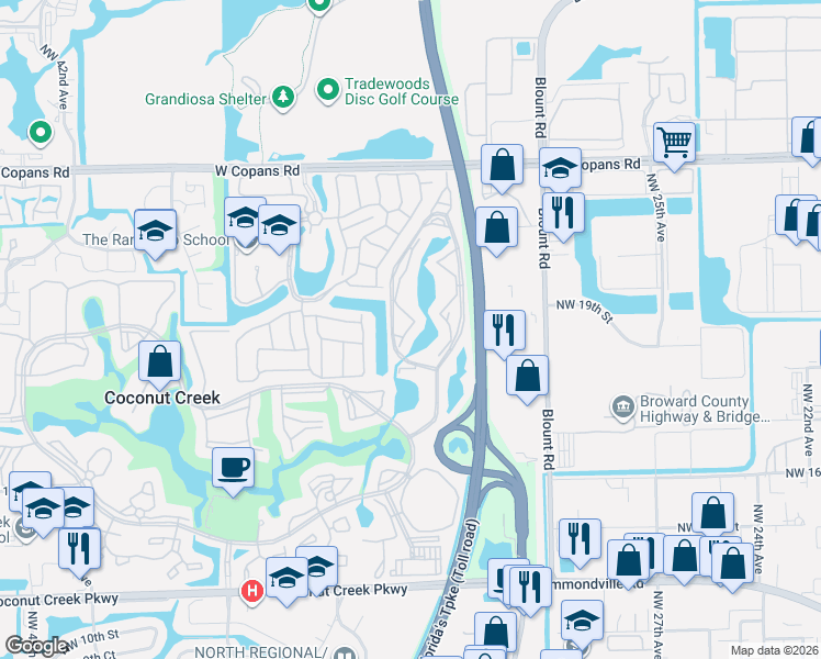 map of restaurants, bars, coffee shops, grocery stores, and more near 1805 Eleuthera Point in Coconut Creek