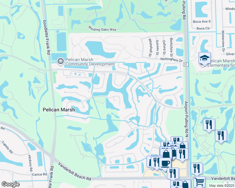 map of restaurants, bars, coffee shops, grocery stores, and more near 1845 Les Chateaux Boulevard in Naples