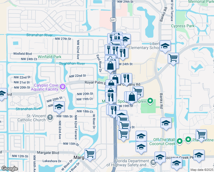 map of restaurants, bars, coffee shops, grocery stores, and more near in Margate