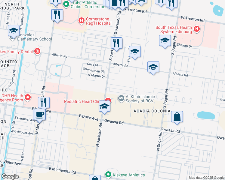map of restaurants, bars, coffee shops, grocery stores, and more near 2123 West Western Drive in Edinburg