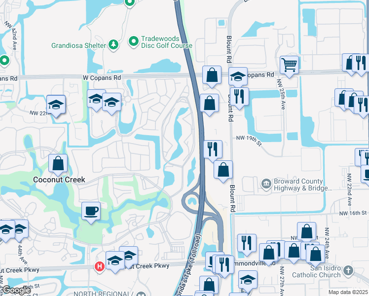 map of restaurants, bars, coffee shops, grocery stores, and more near 1704 Andros Isle in Coconut Creek
