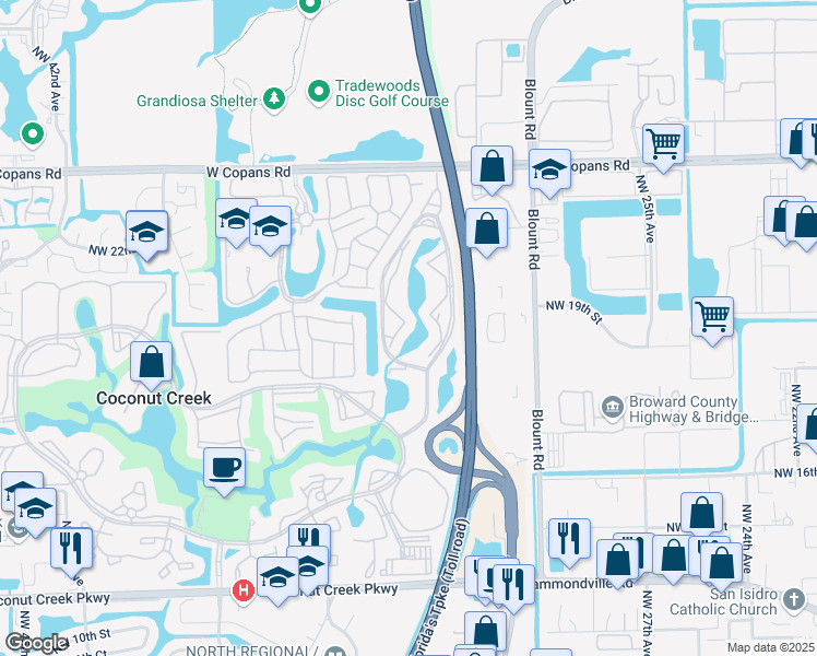 map of restaurants, bars, coffee shops, grocery stores, and more near 1805 Eleuthera Point in Coconut Creek