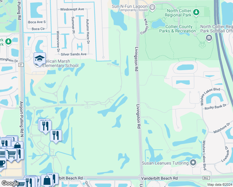 map of restaurants, bars, coffee shops, grocery stores, and more near 2825 Tiburon Boulevard East in Naples