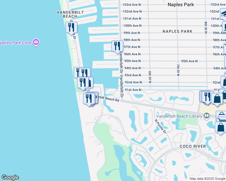 map of restaurants, bars, coffee shops, grocery stores, and more near 425 Launch Circle in Naples