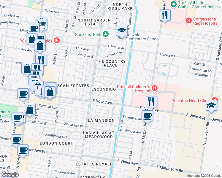 map of restaurants, bars, coffee shops, grocery stores, and more near 5901 North Cynthia Street in McAllen