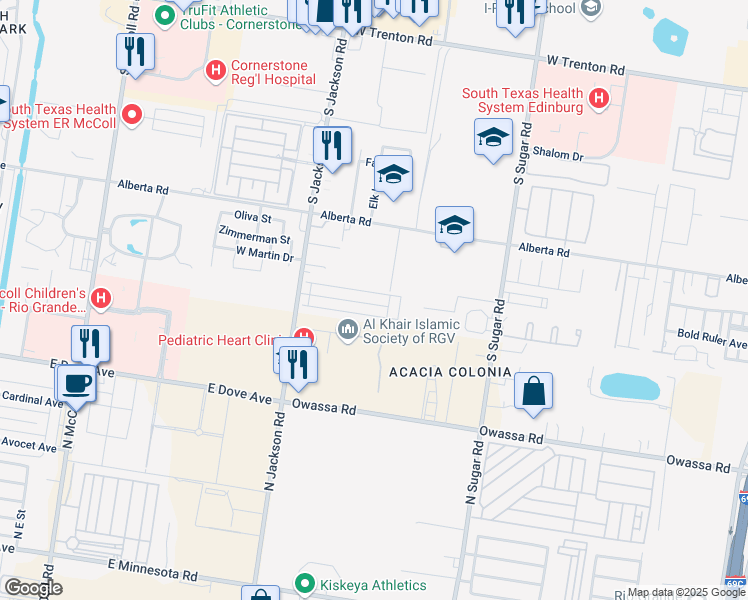 map of restaurants, bars, coffee shops, grocery stores, and more near 1913 West Western Drive in Edinburg