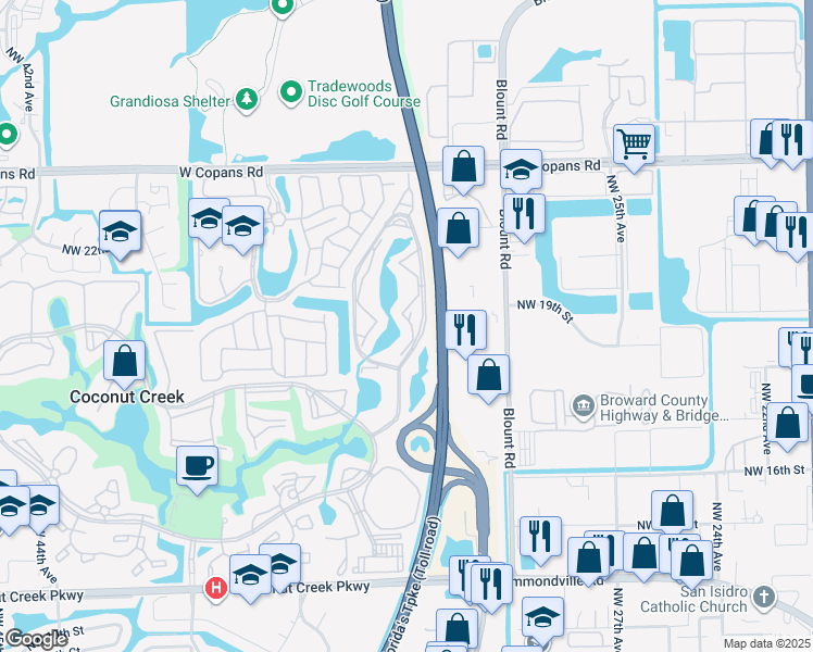 map of restaurants, bars, coffee shops, grocery stores, and more near 1704 Andros Isle in Coconut Creek