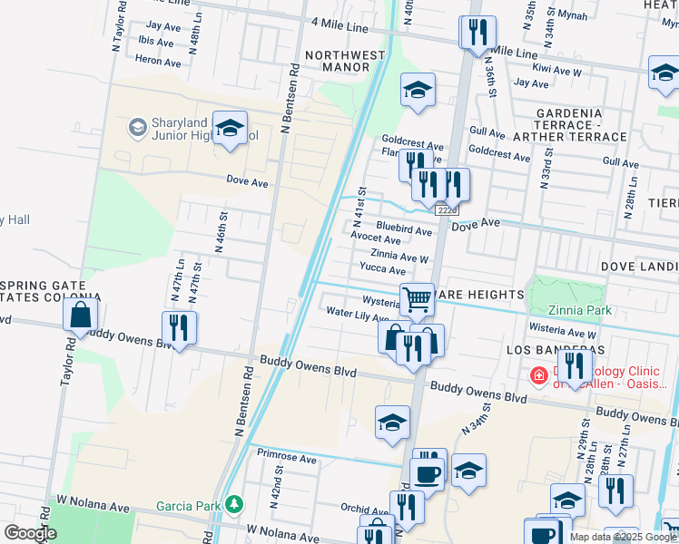map of restaurants, bars, coffee shops, grocery stores, and more near 4021 Yucca Avenue in McAllen