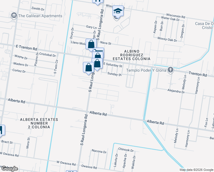 map of restaurants, bars, coffee shops, grocery stores, and more near 2702 Sunday Street in Edinburg