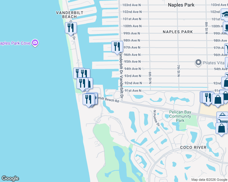 map of restaurants, bars, coffee shops, grocery stores, and more near 425 Launch Circle in Naples
