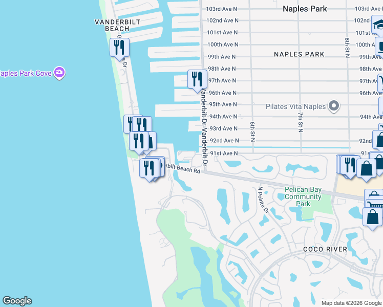 map of restaurants, bars, coffee shops, grocery stores, and more near 425 Launch Circle in Naples