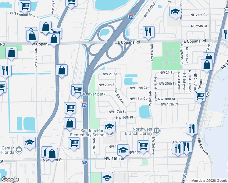 map of restaurants, bars, coffee shops, grocery stores, and more near 600 Northwest 19th Street in Pompano Beach