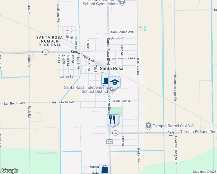 map of restaurants, bars, coffee shops, grocery stores, and more near 117 Farm to Market 506 in Santa Rosa