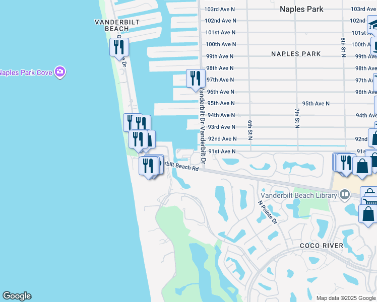 map of restaurants, bars, coffee shops, grocery stores, and more near 425 Launch Circle in Naples