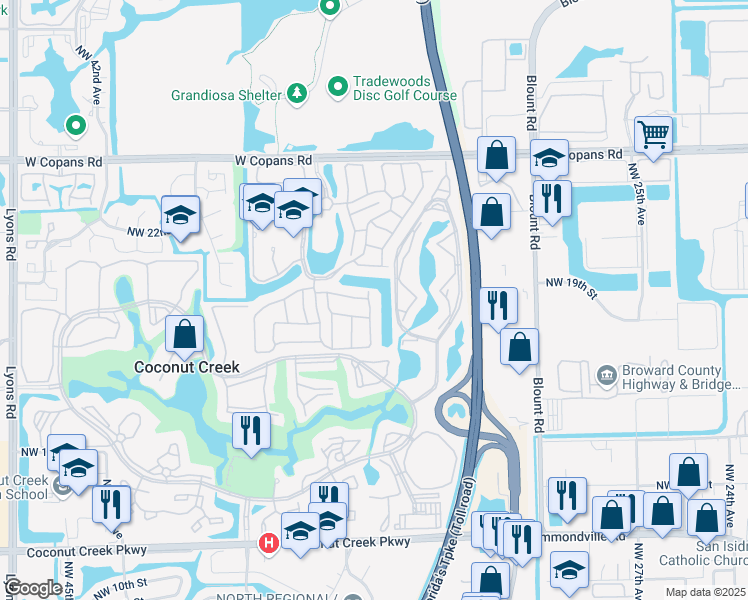 map of restaurants, bars, coffee shops, grocery stores, and more near 2060 Northwest 34th Avenue in Coconut Creek
