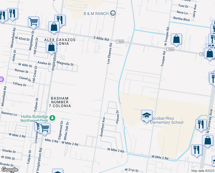 map of restaurants, bars, coffee shops, grocery stores, and more near 3818 Los Ebanos Road in Mission