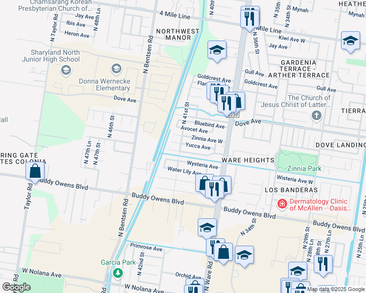 map of restaurants, bars, coffee shops, grocery stores, and more near 4021 Yucca Avenue in McAllen