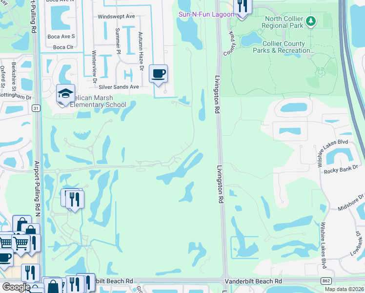 map of restaurants, bars, coffee shops, grocery stores, and more near 2825 Tiburon Boulevard East in Naples
