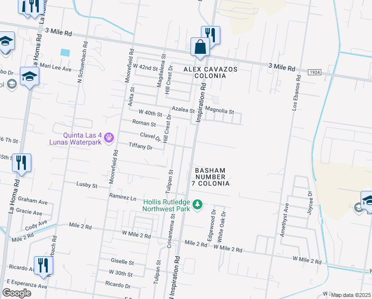 map of restaurants, bars, coffee shops, grocery stores, and more near 3804 Crisantema Street in Mission