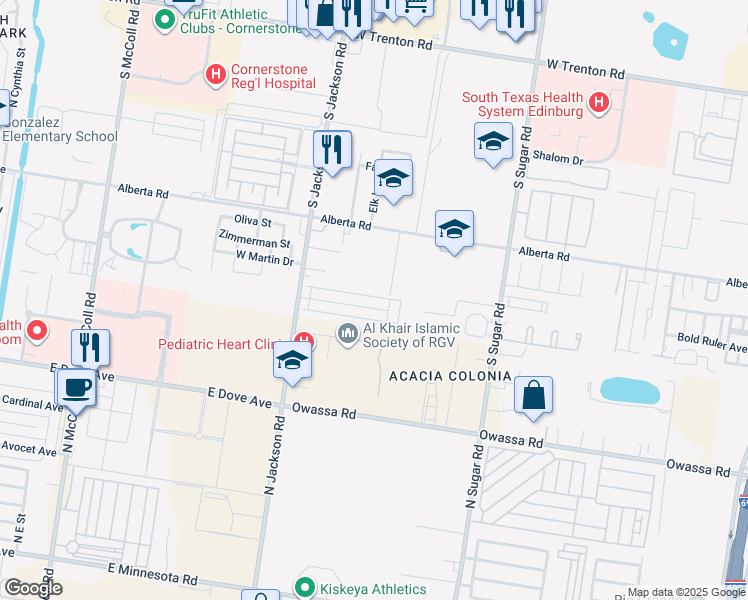 map of restaurants, bars, coffee shops, grocery stores, and more near 1913 West Western Drive in Edinburg