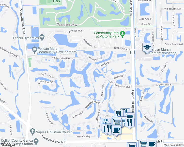 map of restaurants, bars, coffee shops, grocery stores, and more near 2426 Ravenna Boulevard in Naples
