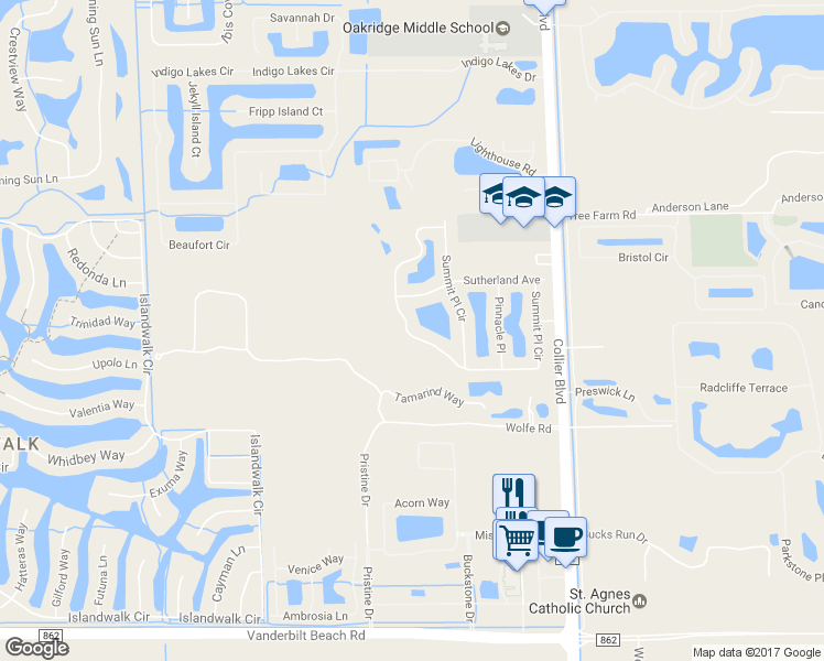 map of restaurants, bars, coffee shops, grocery stores, and more near 15235 Summit Place Circle in Naples