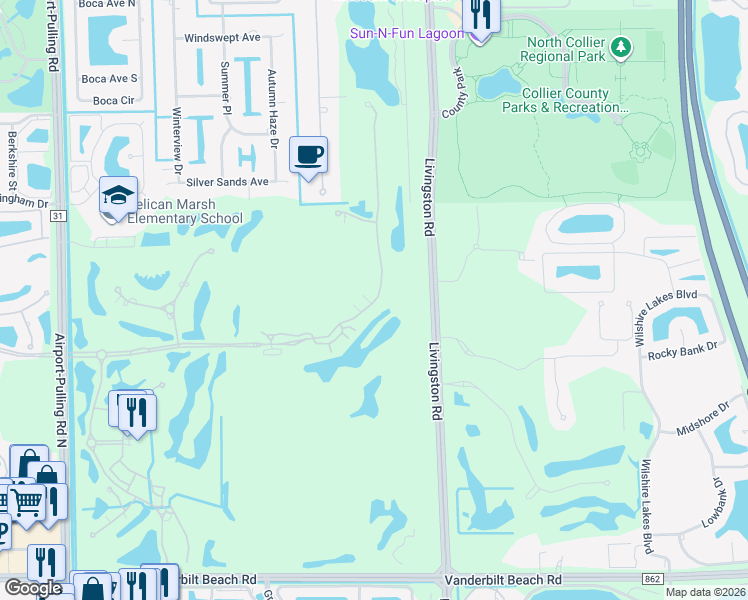 map of restaurants, bars, coffee shops, grocery stores, and more near 2825 Tiburon Boulevard East in Naples
