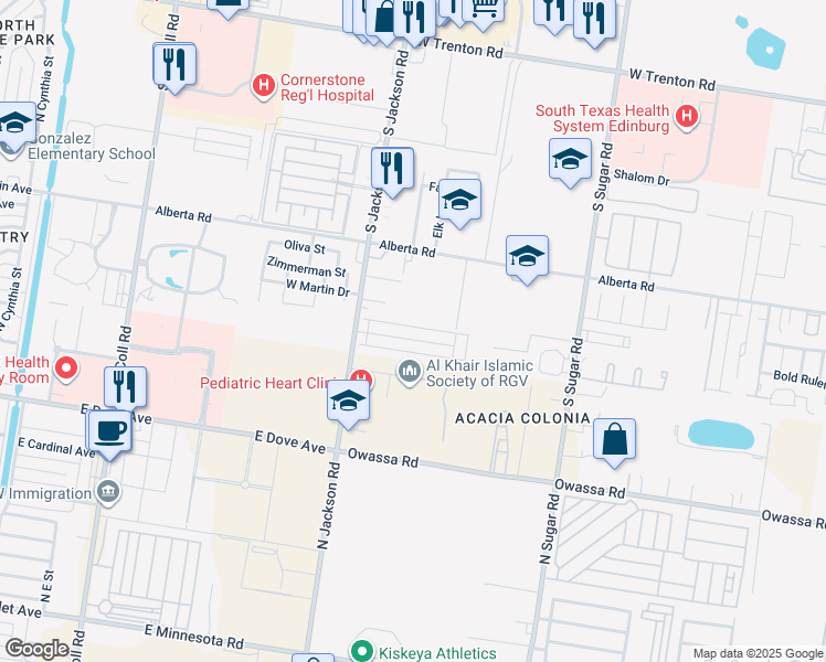 map of restaurants, bars, coffee shops, grocery stores, and more near 2021 West Western Drive in Edinburg