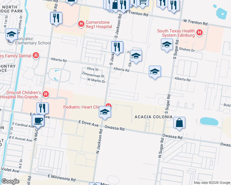 map of restaurants, bars, coffee shops, grocery stores, and more near 2021 West Western Drive in Edinburg